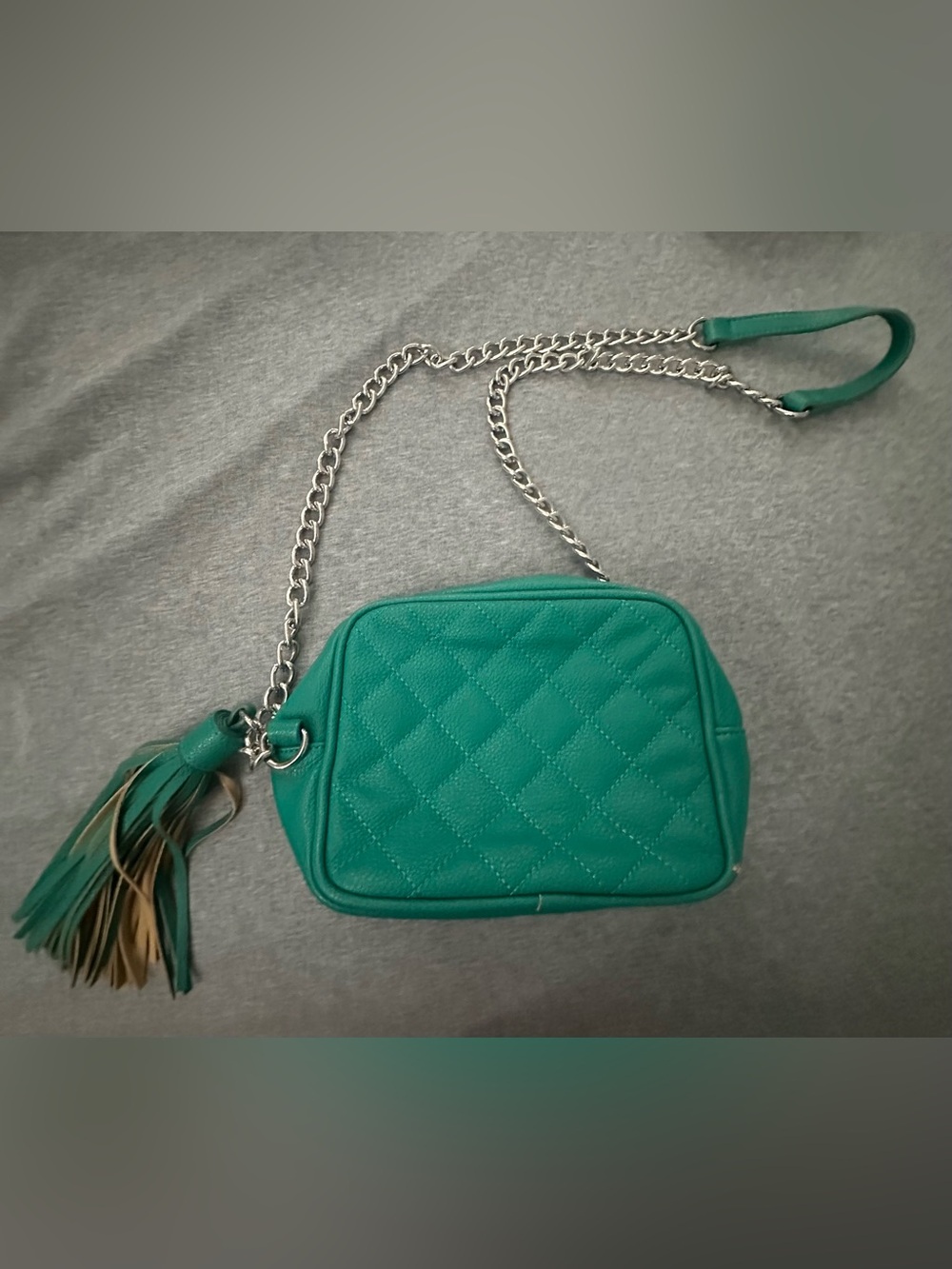 JustFab Teal Quilted Crossbody with Tassel